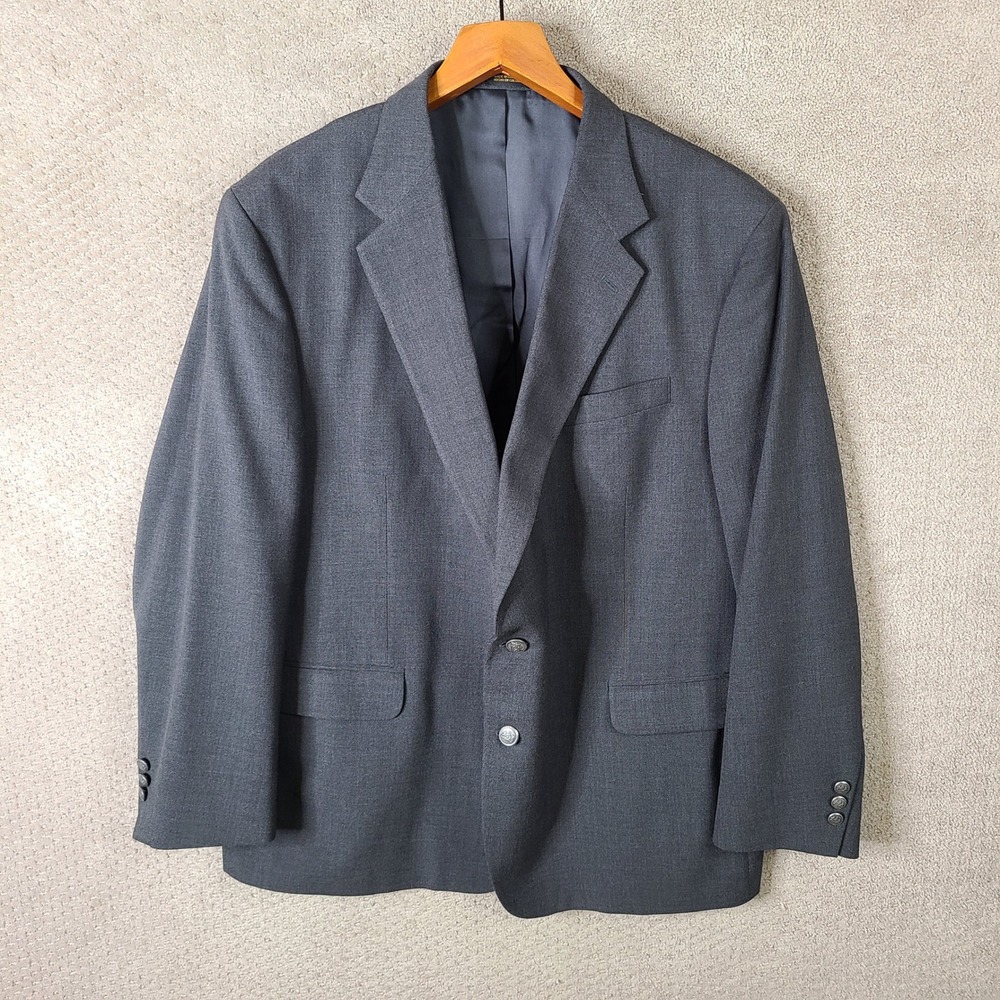 Stafford Jacket Mens 48R‎ Gray Sport Coat Pewter Buttons Worsted Wool Blend